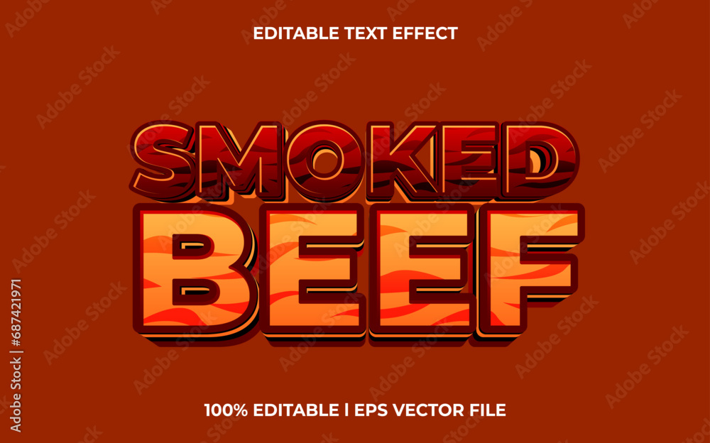 Smoked beef  3d text effect, editable text for template headline