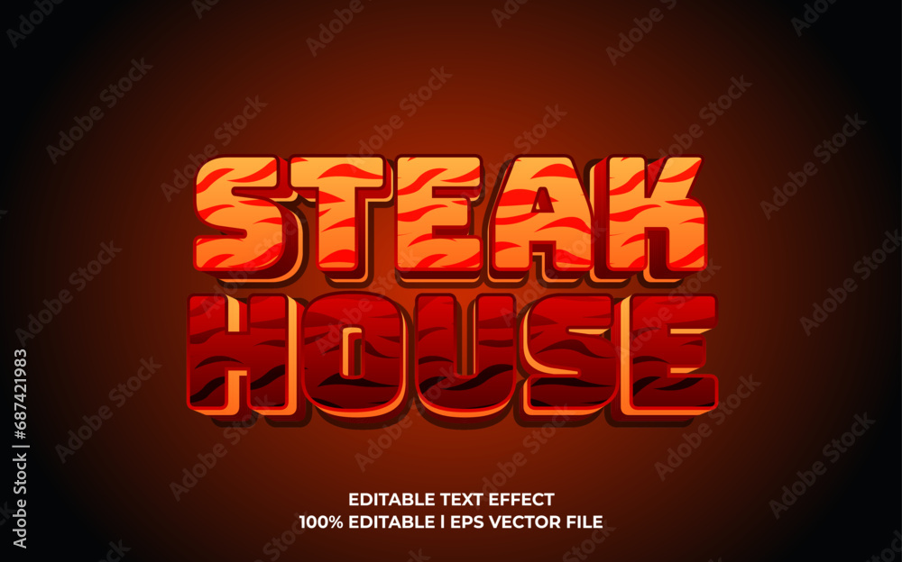 Steak House 3d text effect, editable text for template headline