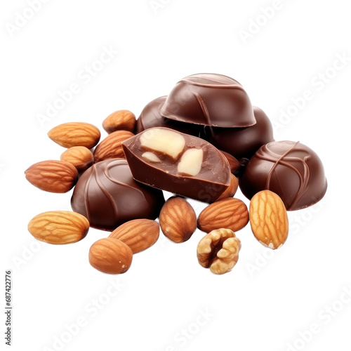 chocolate candy with nuts isolated on transparent background,transparency 