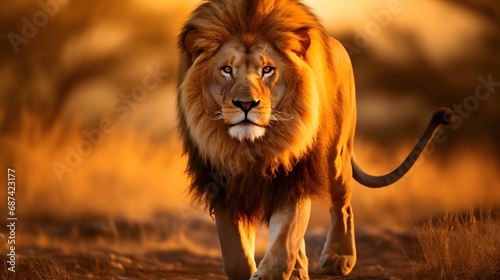 majestic lion in golden light of dawn