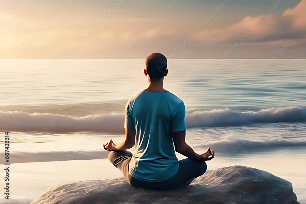 person doing yoga on the beach, Yoga Practice on the Serene Beach, Yoga Poses with Ocean Serenity