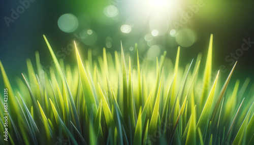 Dawns soft light over a lush grass field, symbolizing new beginnings. Generative AI