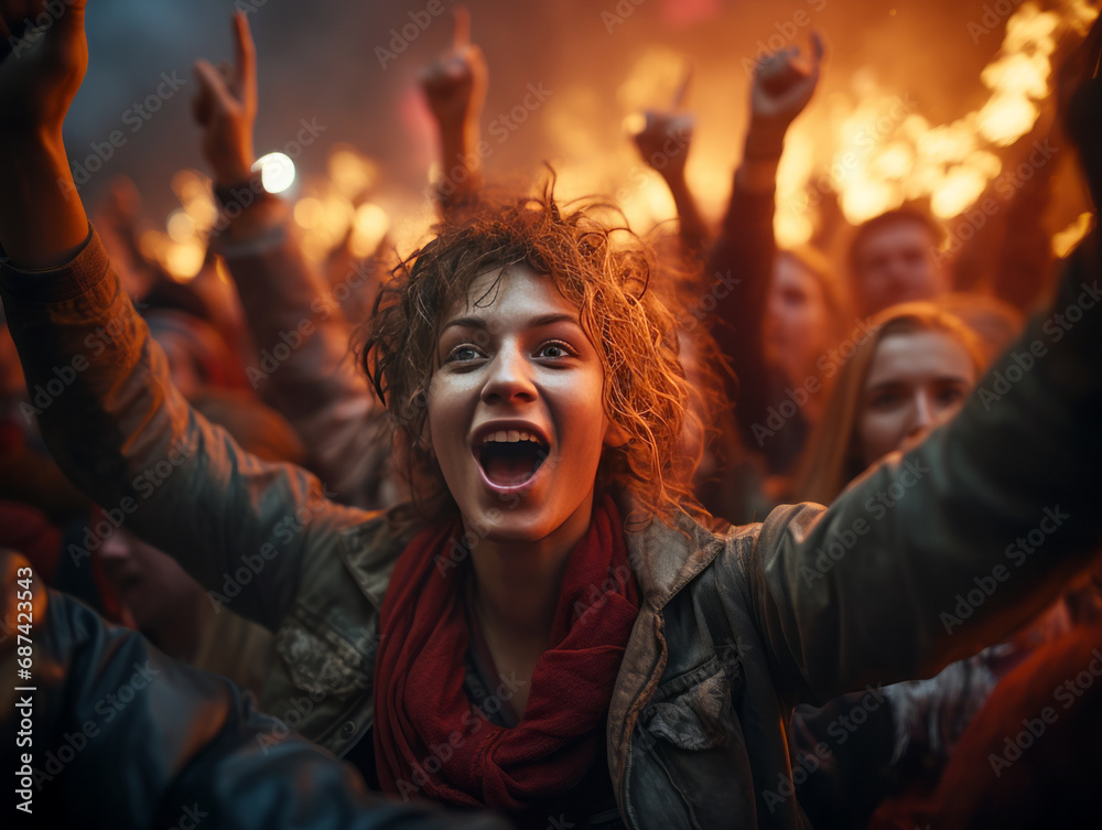 Enthusiastic fans at a fiery live concert event. Generative AI Enthusiastic fans at a fiery live concert event. Generative AI