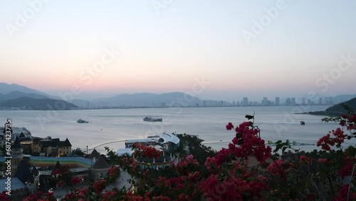 January 15, 2021: Sunset at Nha Trang beach, Vietnam seen from Vinpear tourist area photo