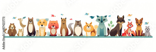 Bannière Animaux et faune sauvage, vector, flat design, illustration et background.