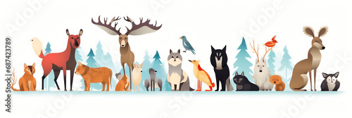 Bannière Animaux et faune sauvage, vector, flat design, illustration et background. photo