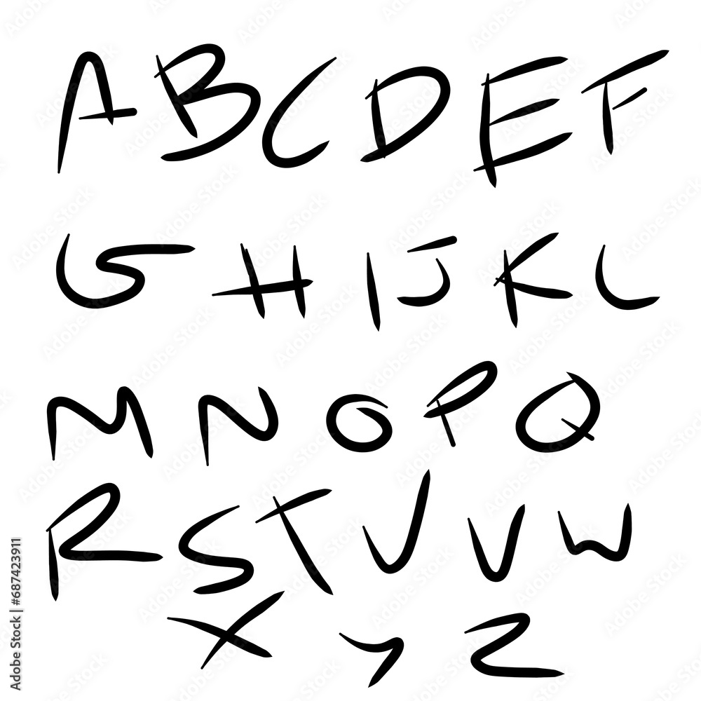 Hand drawn alphabet. Vector illustration. Isolated on white background. Hand drawn alphabet. Vector illustration. Isolated on white background.
