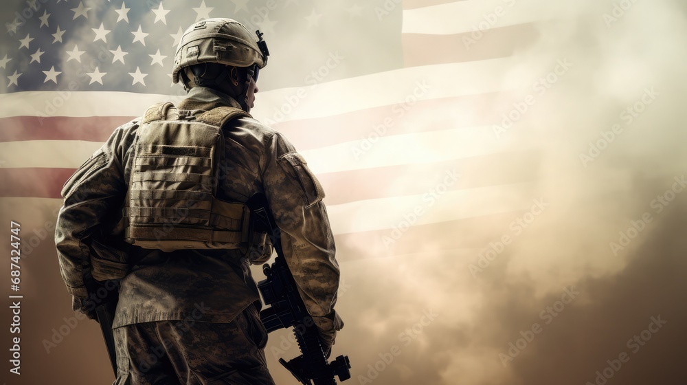 silhouette of a soldier with American flag silhouette of a soldier with American flag