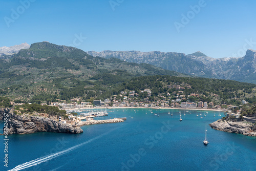 Aerial view of Port de Soller, Mallorca, Ballearic Islands, Spain