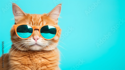 Closeup portrait of funny ginger cat wearing sunglasses © aleena