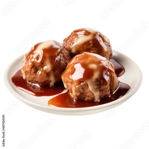 meat balls with gravy sauce isolated on transparent background,transparency 