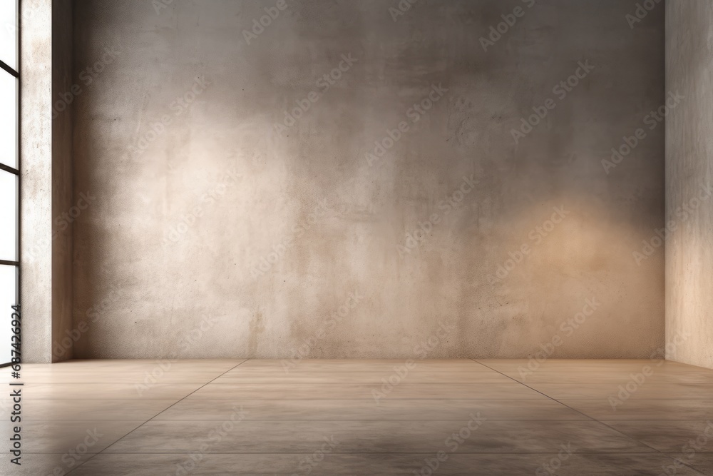 Interior of a empty room in minimalist grunge style with a blank concrete wall for mock up, montage, copy space