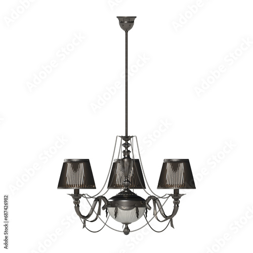 chandelier on the ceiling isolated on transparent background  hanging lamp  pendant light  3D illustration  cg render