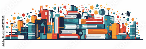 Éducation et apprentissage (livres, écoles), vector, flat design, illustration et background.