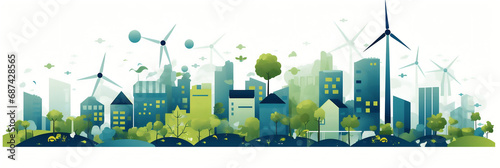 Environnement et durabilité (énergies renouvelables, écologie), vector, flat design, illustration et background. photo