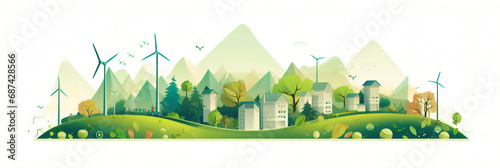 Environnement et durabilité (énergies renouvelables, écologie), vector, flat design, illustration et background. photo