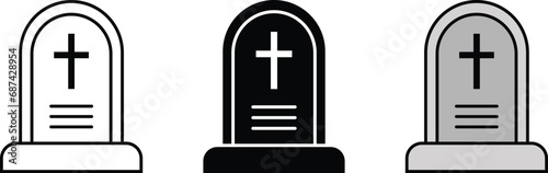 Grave Icon collection lined, isolated and colored version on white background. Vector illustration