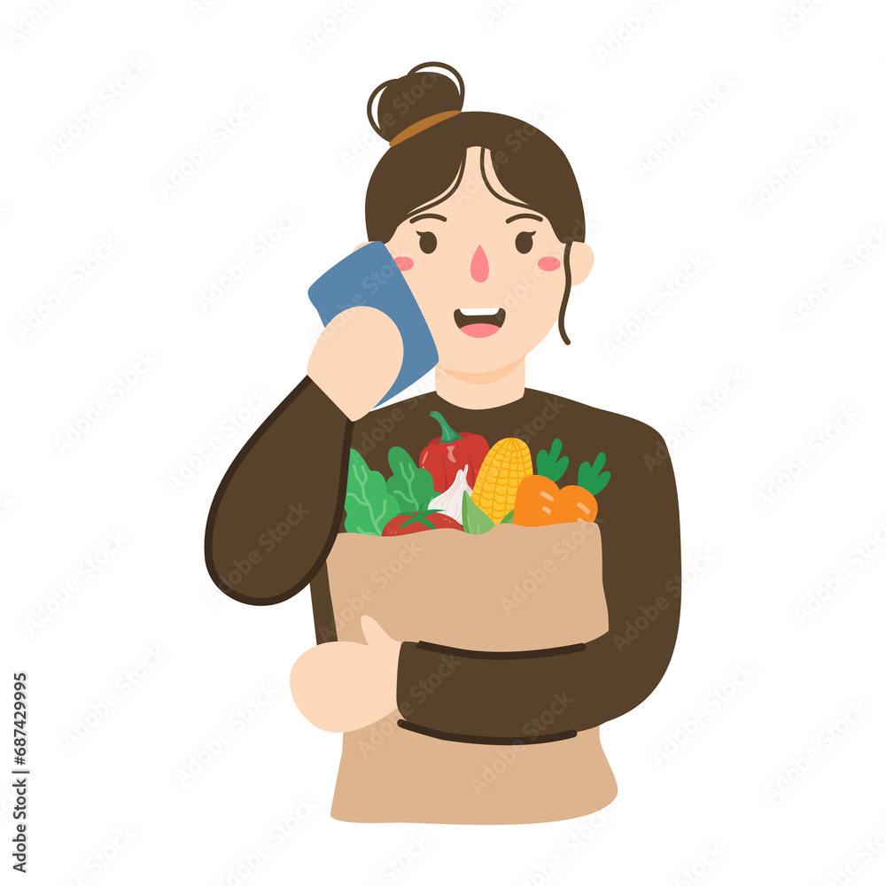 woman shopping grocery from supermarket illustration woman shopping grocery from supermarket illustration