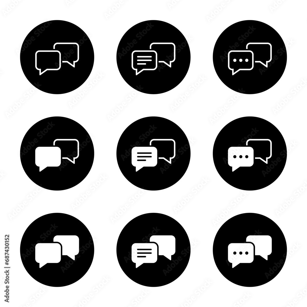 Message, speech bubble icon vector set collection in black circle Message, speech bubble icon vector set collection in black circle