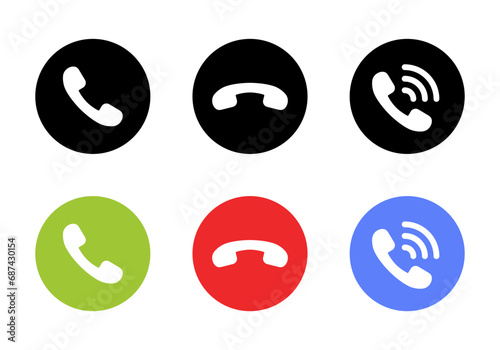 Accept and decline incoming call icon in flat style. Answer, reject, and handset wave vector