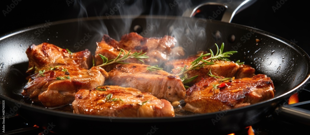 Cook pork in a non-stick pan. Cook pork in a non-stick pan.