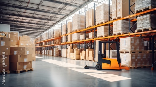 forklift in warehouse with forklift