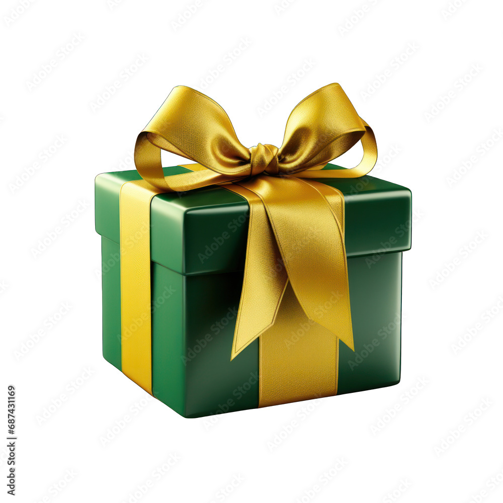Green Gift Box with Yellow Bow Isolated on Transparent or White Background, PNG Green Gift Box with Yellow Bow Isolated on Transparent or White Background, PNG