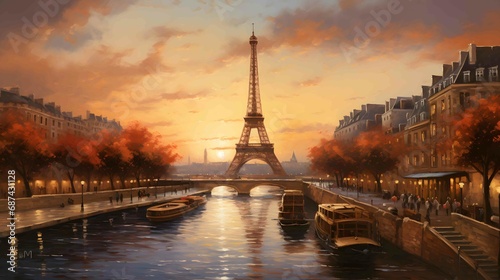 oil painting of Eiffel Tower at sunset © DigitalNestEgg