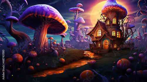 The Haunted House in the Mushroom Forest. Generative Ai