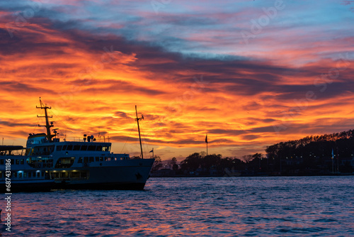 Istanbul City in Turkey. Beautiful Istanbul bosphorus sunrise landscape. Amazing colored sky in morning.