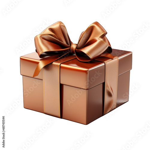 Metal Gift Box with Brown Bow Isolated on Transparent or White Background, PNG © L