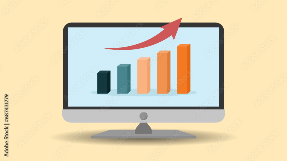 Desktop Flat Illustration Business Analytics Vector, business growth chart Desktop Flat Illustration Business Analytics Vector, business growth chart
