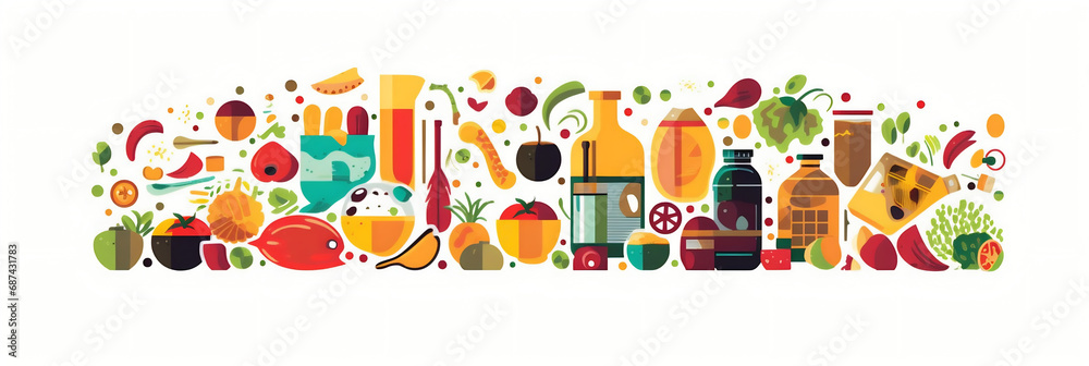 Fototapeta premium Gastronomie et cuisine (aliments, recettes, restaurants), vector, flat design, illustration et background.
