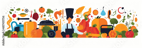 Gastronomie et cuisine (aliments, recettes, restaurants), vector, flat design, illustration et background. photo