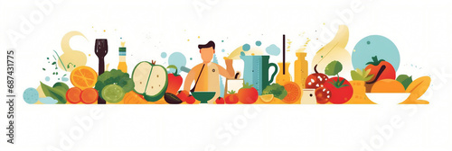 Gastronomie et cuisine (aliments, recettes, restaurants), vector, flat design, illustration et background.