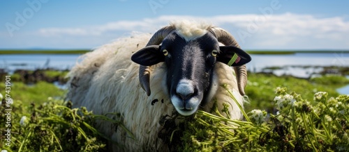 Black-faced sheep found on salt marshes in the Gower Peninsular have unique-tasting meat due to the salt tolerant plants they graze on. photo