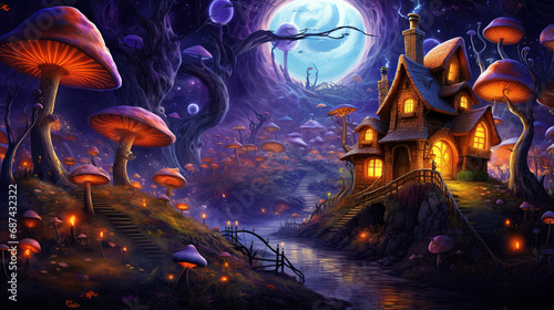 The Haunted House in the Mushroom Forest. Generative Ai