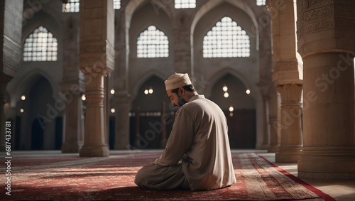 photo of a muslim man praying in a mosque