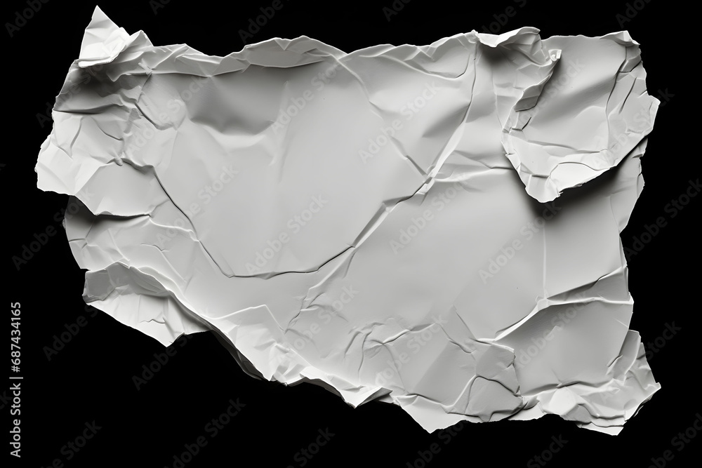 White paper torn piece isolated on black background White paper torn piece isolated on black background