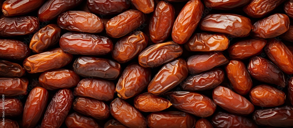 Obraz premium Aerial perspective of ripe dried dates. Vibrant hue and pleasant feel.