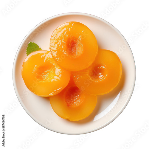 Top View of an Apricot on a Plate Isolated on Transparent or White Background, PNG