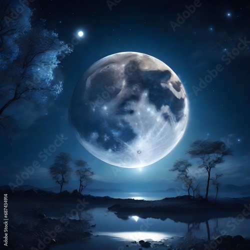 Beautiful moon with great night and star shinning, ai generation