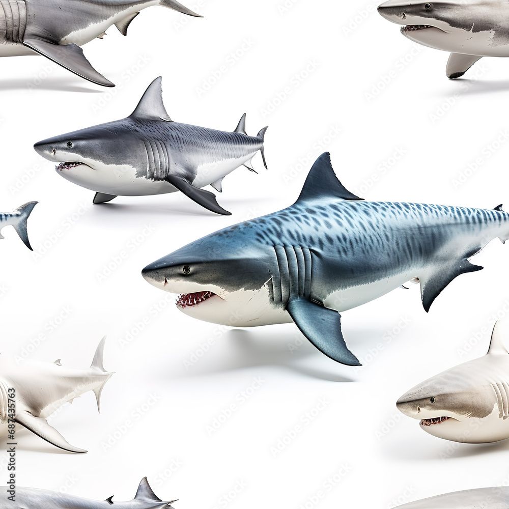 Fototapeta premium Sharks isolated on white repeat pattern