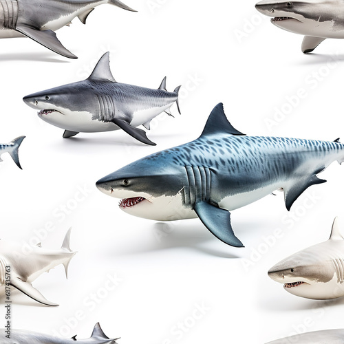 Sharks isolated on white repeat pattern