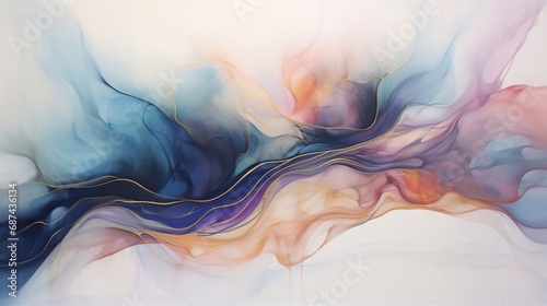Epoxy abstraction giving life to an ethereal landscape on a vertical canvas. photo