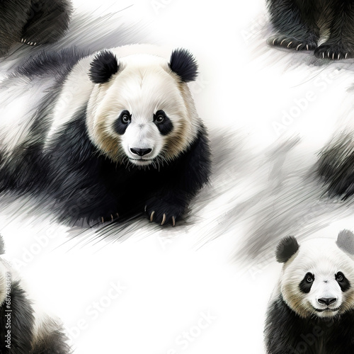 Pandas isolated on white repeat pattern