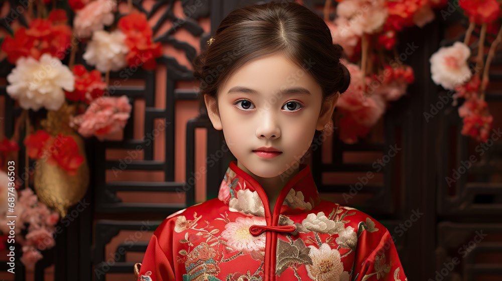 young Chinese girl with traditional dressing up celebrating Chinese new year