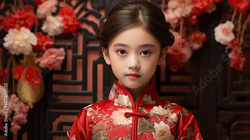 young Chinese girl with traditional dressing up celebrating Chinese new year