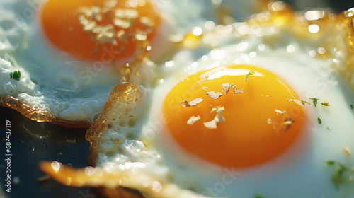 Extreme close up of fried eggs, food photography