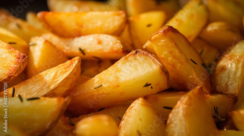 Extreme close up of fried potatoes   food photography